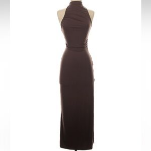 Pull&Bear Chocolate Brown One-Shoulder Maxi Dress
